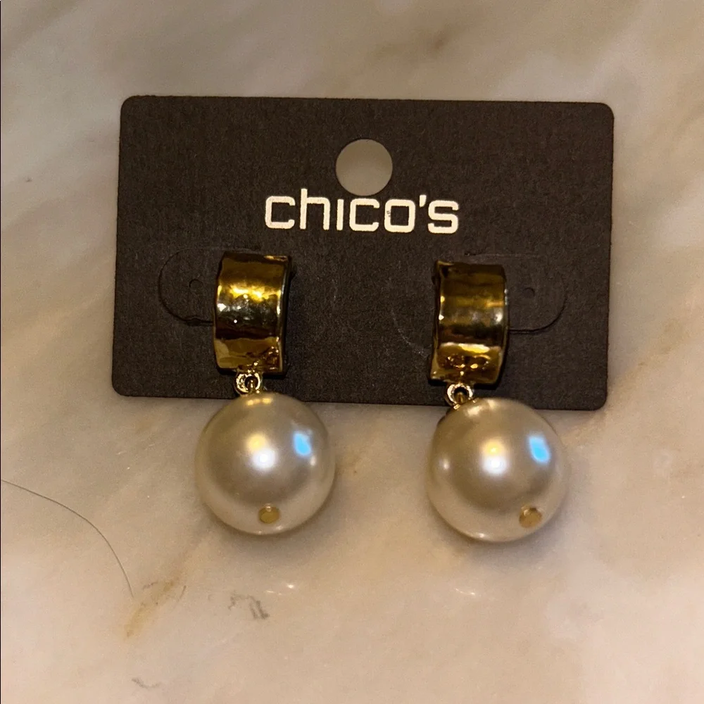 Chico's‎ Women Gold Tone Faux Pearl Arie Dangle Drop Earring NWT
